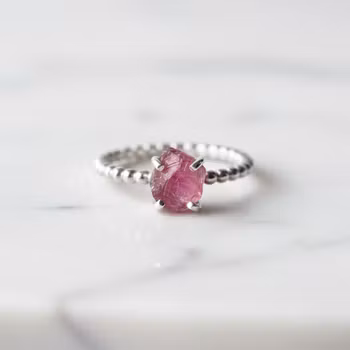 Rosa rå Turmalin ring silver