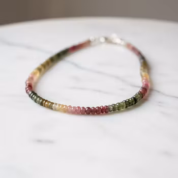 Kort Vattenmelon turmalin halsband silver
