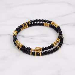 Svart facettslipat pärlarmband herr