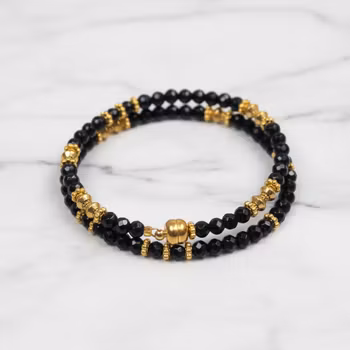 Svart facettslipat pärlarmband herr