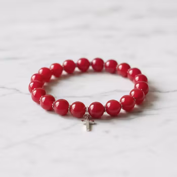 Rött Jade armband med kors herr