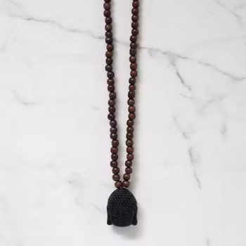 Brunt trähalsband med Buddha huvud
