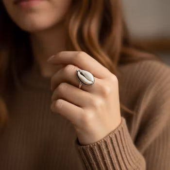 Silverring med snäcka Cowrie