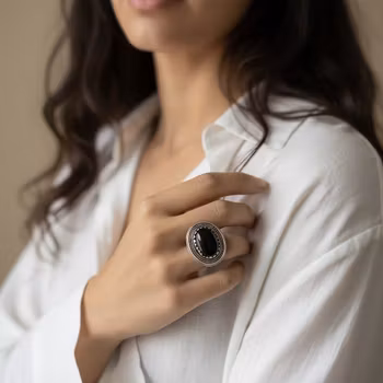 Silverring stor svart Onyx