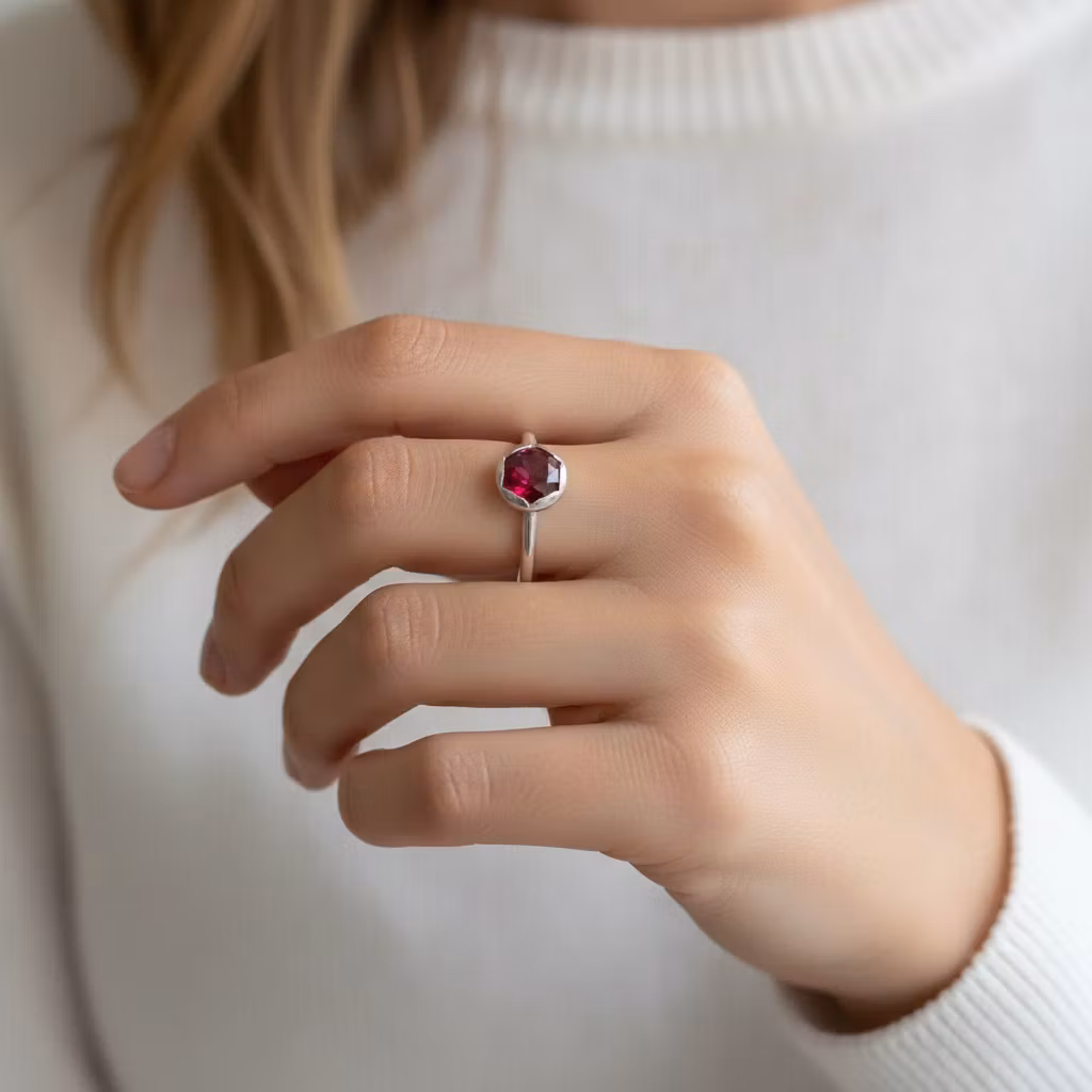 Ring med röd rubinsten i äkta silver - C.M.H Design Jewellery