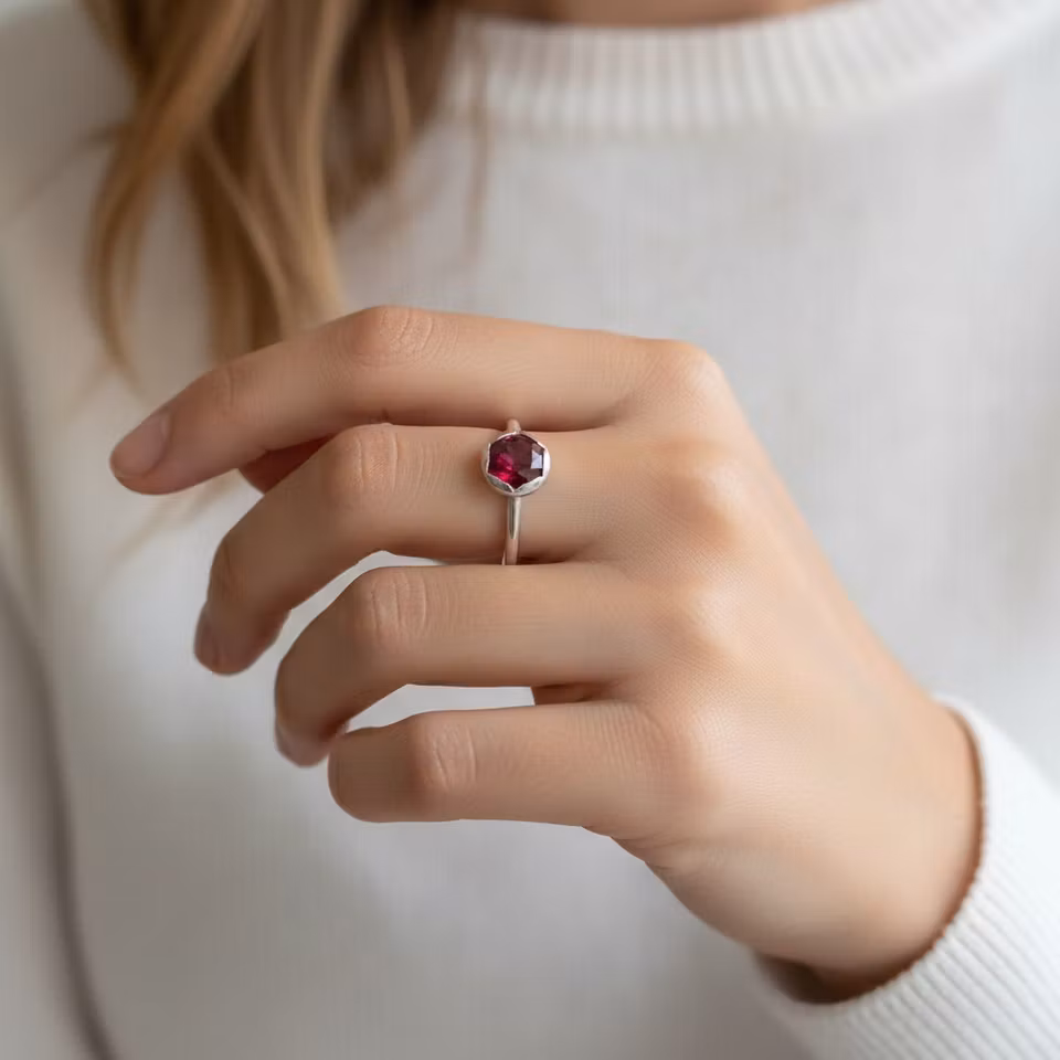 Ring med röd rubinsten i äkta silver - C.M.H Design Jewellery