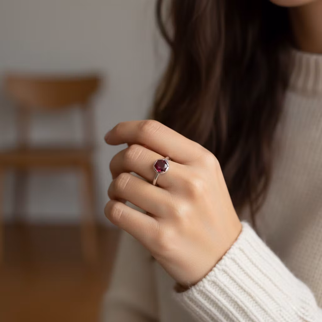 Ring med röd rubinsten i äkta silver - C.M.H Design Jewellery