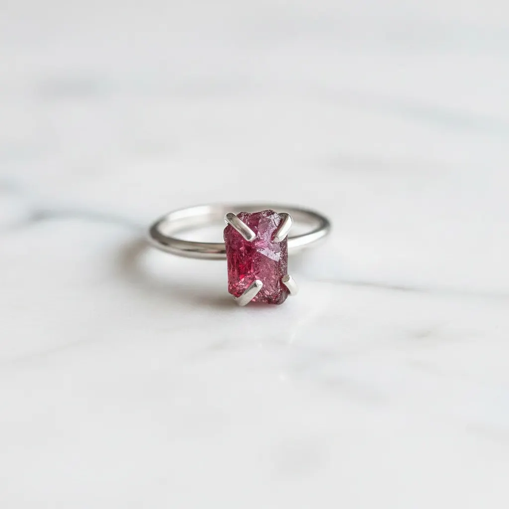 Ring med röd rå Granat sten i äkta silver - C.M.H Design Jewellery