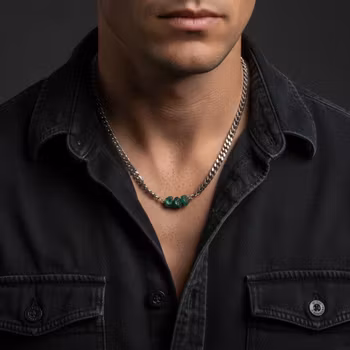 Pansarlänk halsband med gröna Apatiter
