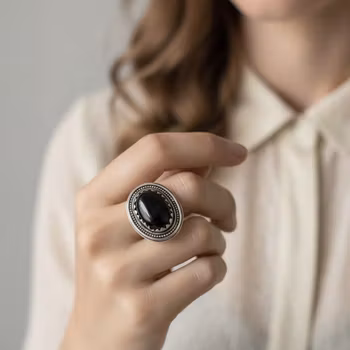 Silverring stor svart Onyx