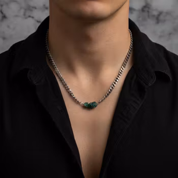 Pansarlänk halsband med gröna Apatiter