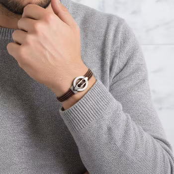 Brunt läderarmband herr