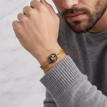 Gult läderarmband herr