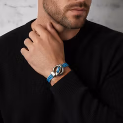 Blått läderarmband herr