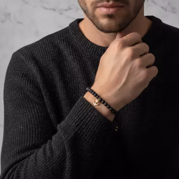 Svart trä armband med ankare herr