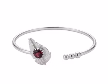 Öppet silverarmband med löv