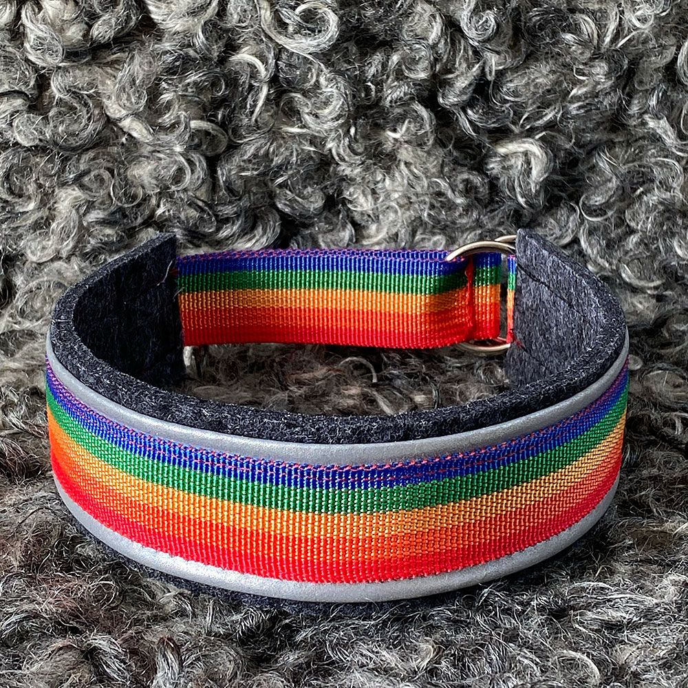 Halsband Pride i ull med regnbågsband och reflex