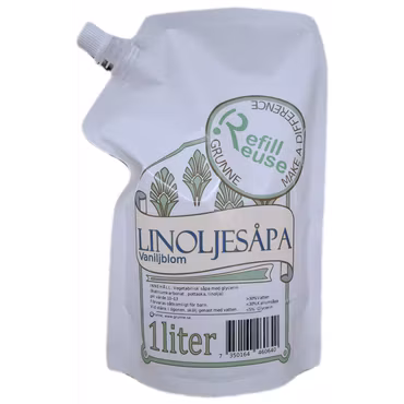 Linoljesåpa vaniljblom refill, 1 liter, Grunne