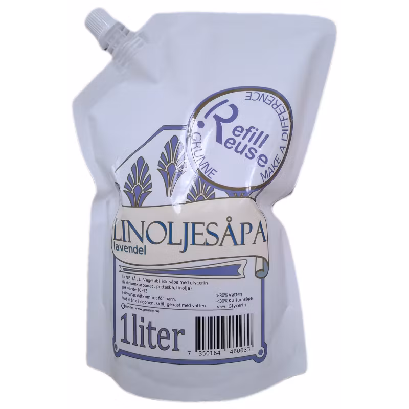Linoljesåpa lavendel refill, 1 liter, Grunne