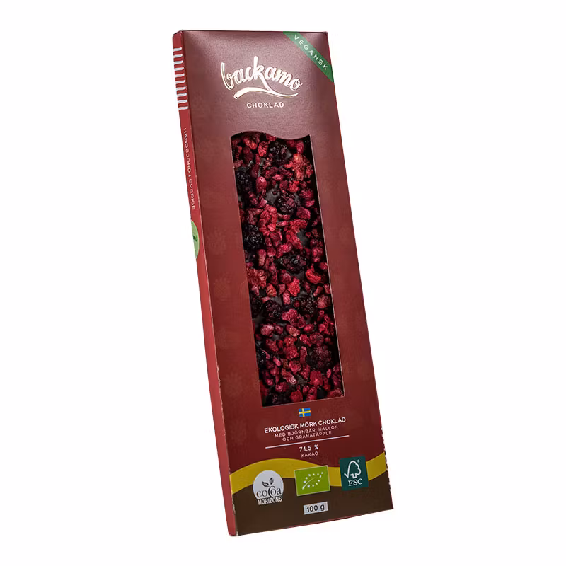 Mörk choklad med björnbär, hallon & granatäpple