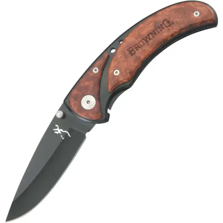Browning jaktfällkniv cocobolo 20 cm – svart rostfritt blad, låsbart