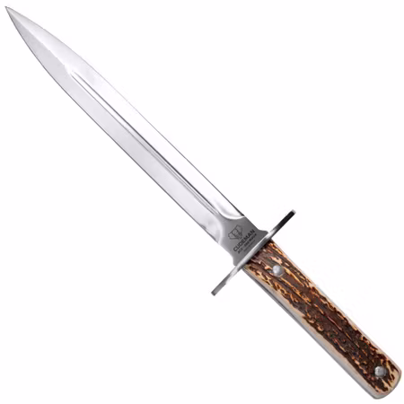 Cudeman 113-C avfångstkniv 37 cm – 24 cm blad, äkta hjorthorn
