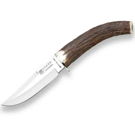 Joker Luchadera jaktkniv 11 cm – handgjord kniv med hjorthornshandtag och läderslida