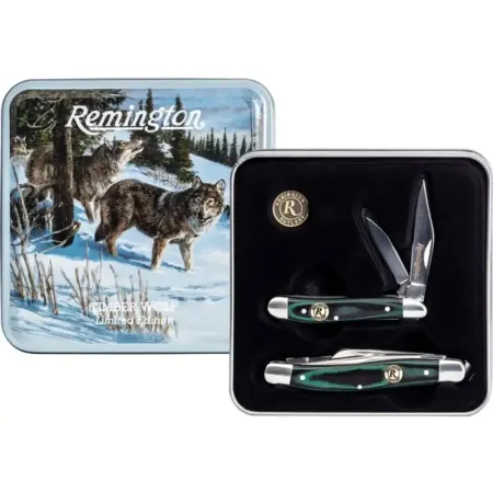 Remington fällknivar 2-pack R15714 – 7,5 cm, micarta & lockback i plåtask