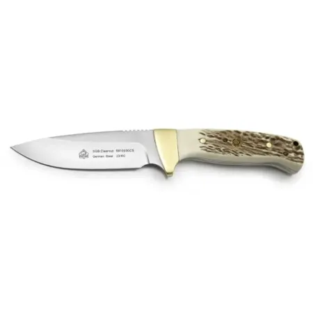 PUMA SGB Clearcut Stag jaktkniv 10,8 cm – syntetiskt stag, mässing & läderslida