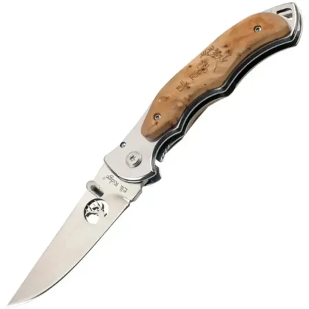 Elk Ridge ER-519 jaktfällkniv 8 cm – burlwood, 440-stål och lockback