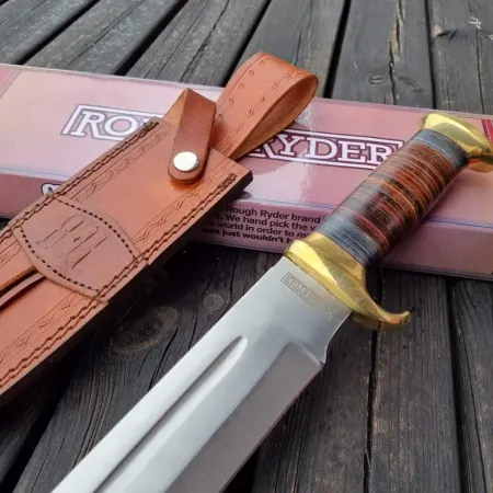 Rough Ryder bowiekniv 43 cm – 28 cm blad, läder och pakkawood