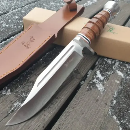 Elk Ridge Hunter ER-047 stor jaktkniv 16 cm – läderhandtag och läderslida