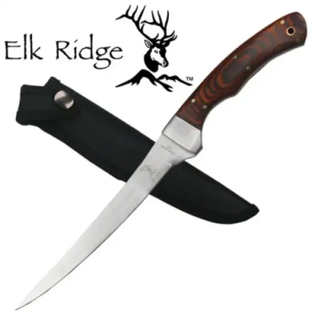 Elk Ridge ER-028 fiskekniv 17,5 cm – full tang & rött trähandtag