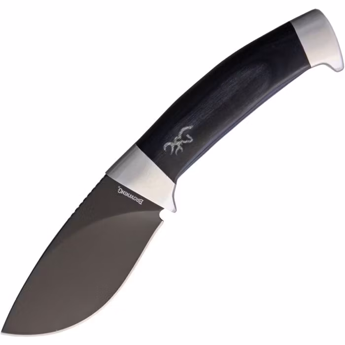 Jaktkniv med svart handtag och ett svart färgat blad snygg, vass, säker.
