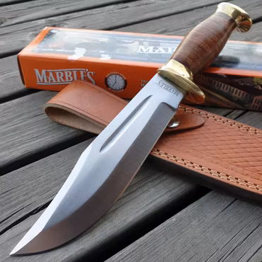 Marbles - Vildmarkskniv med brun läderslida | Bowiekniv