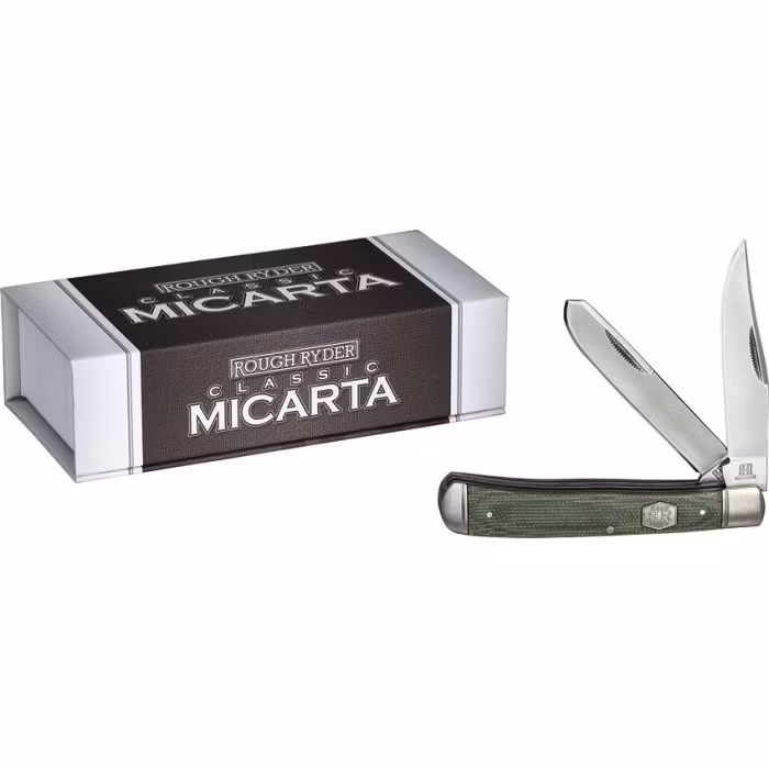 Fickkniv med dubbla vassa knivblad och micarta handtag.