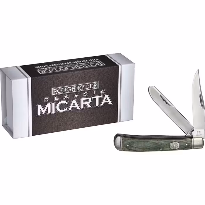 Fickkniv med dubbla vassa knivblad och micarta handtag.