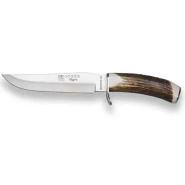 Joker Tigre jaktkniv 17 cm – lätthanterlig bowiekniv med handtag i äkta hjorthorn