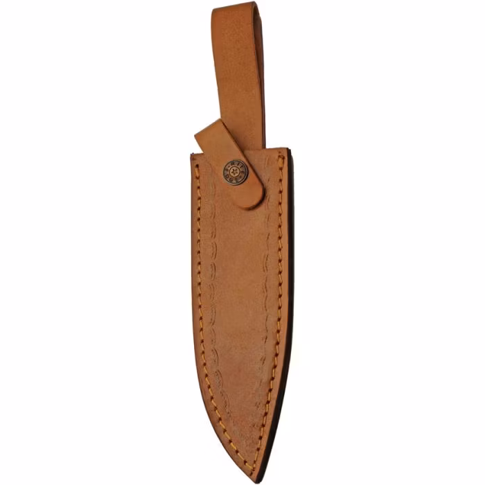 Liten och smidig Bowie kniv med ben handtag och läder slida.