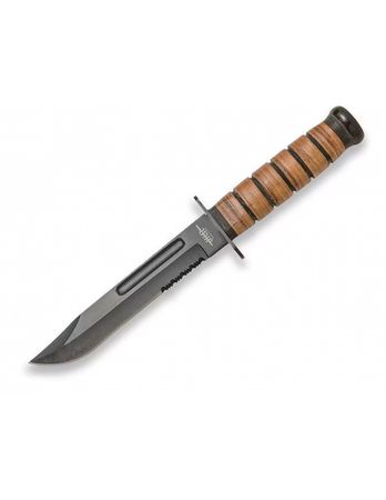 Taktisk Bowie I Svart stål I Läder handtag 38 cm