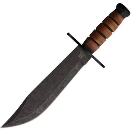Rough Ryder svart bowiekniv 36 cm – 24 cm stonewash-blad och lindat läder
