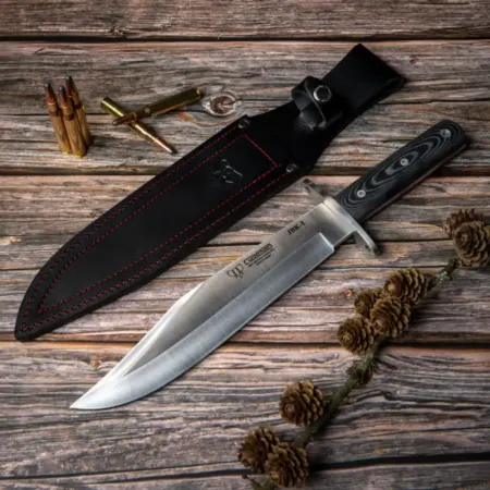 Cudeman JBK-I bowie kniv 25 cm blad – svart Micarta, full tang, 38 cm