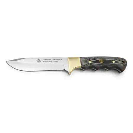 PUMA SGB Wildcat jaktkniv 11,2 cm – svart G10, mässing, svart läderslida