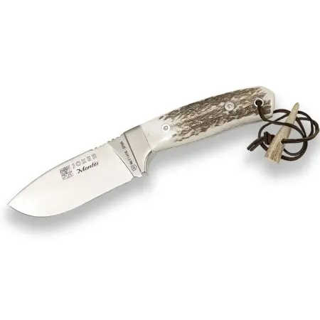 Joker Montes jaktkniv 12,5 cm i äkta hjorthorn – handgjord älgkniv med läderslida