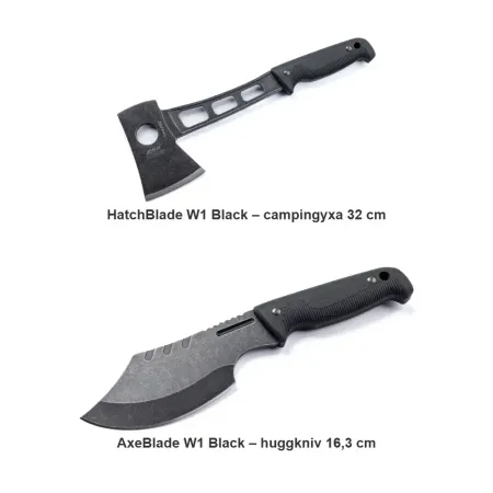 EKA yxset W1 Black – HatchBlade campingyxa 32 cm & AxeBlade huggkniv 16,3 cm