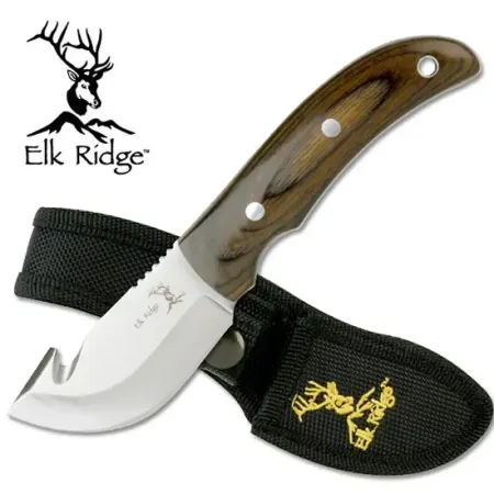 Elk Ridge Guthook Hunter ER-108 jaktkniv 7 cm – buköppnare, full tang och pakkawood