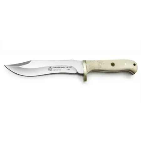 PUMA SGB Buffalo Hunter jaktkniv 14,4 cm – vitt ben, mässing, recurve