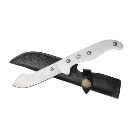 PUMA TEC Predator jaktkniv 11 cm – fast blad i 9Cr14MoV, vitt G10-handtag & läderslida