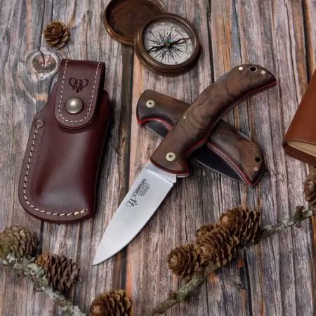 Cudeman Galatea 325-GF jaktfällkniv 9 cm – valnöt, N690Co & läderfodral