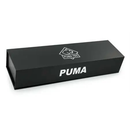 PUMA TEC Predator jaktkniv 11 cm – fast blad i 9Cr14MoV, vitt G10-handtag & läderslida